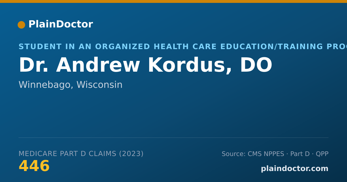 Shareable card for Andrew Kordus, DO - Student in an Organized Health Care Education/Training Program, Winnebago, WI