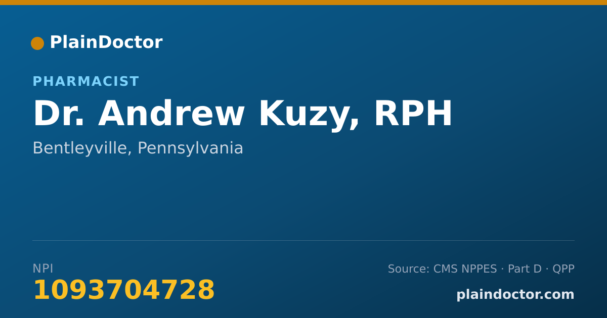 Shareable card for Andrew Kuzy, RPH - Pharmacist, Bentleyville, PA