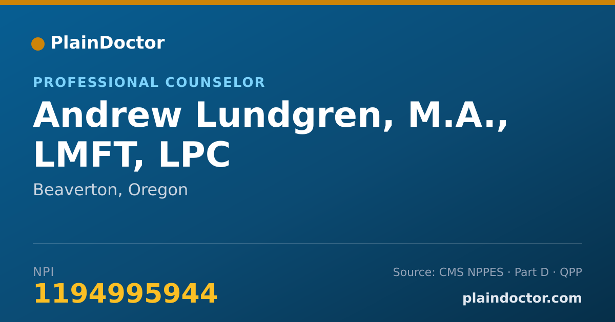 Shareable card for Andrew Lundgren, M.A., LMFT, LPC - Professional Counselor, Beaverton, OR