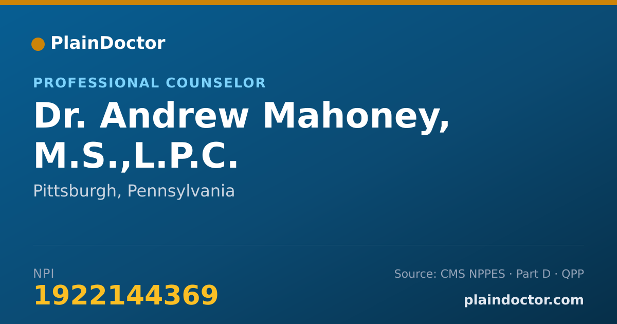 Shareable card for Andrew Mahoney, M.S.,L.P.C. - Professional Counselor, Pittsburgh, PA