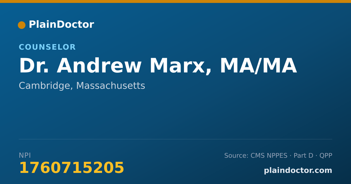 Shareable card for Andrew Marx, MA/MA - Counselor, Cambridge, MA