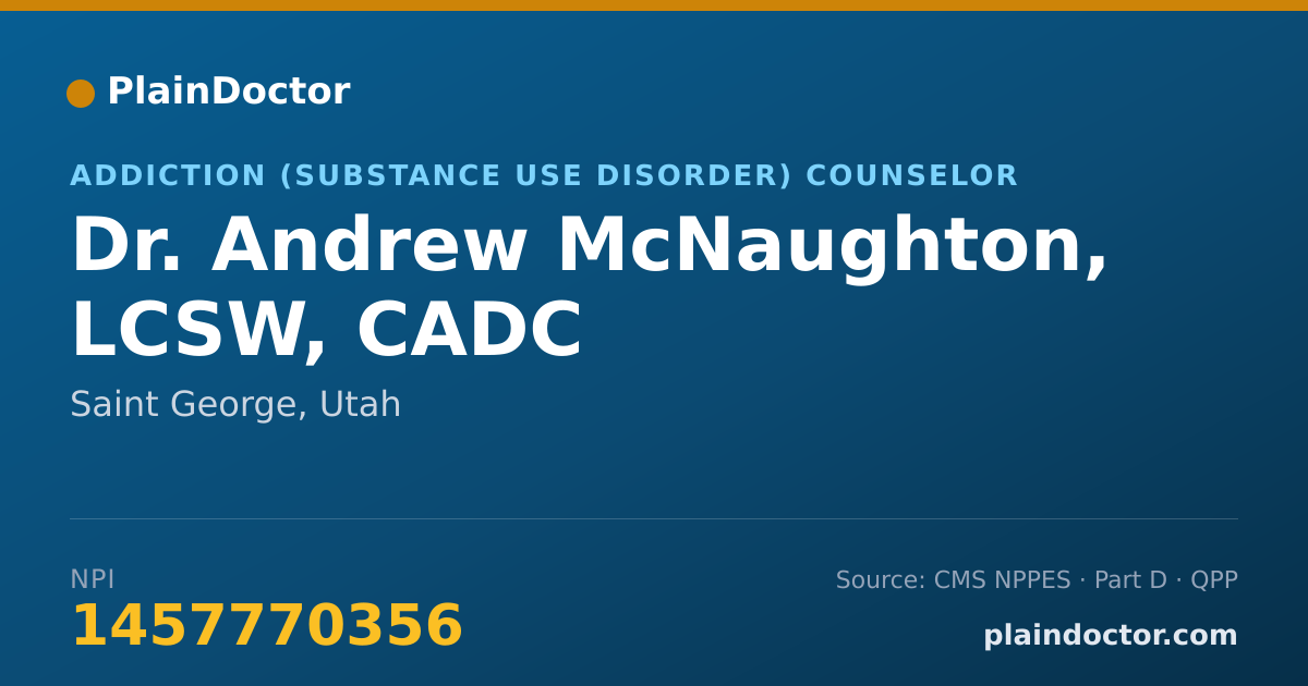 Shareable card for Andrew McNaughton, LCSW, CADC - Addiction (Substance Use Disorder) Counselor, Saint George, UT
