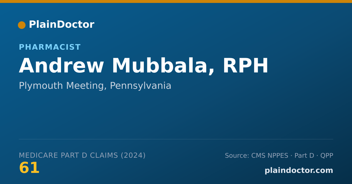 Shareable card for Andrew Mubbala, RPH - Pharmacist, Plymouth Meeting, PA