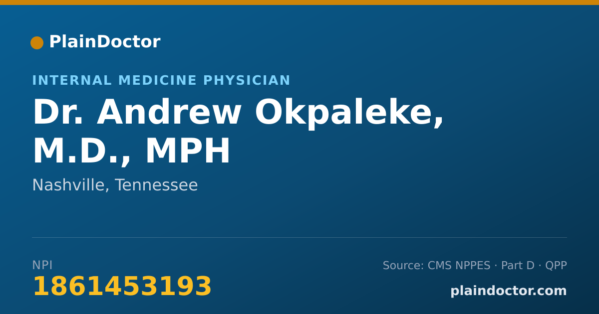 Shareable card for Andrew Okpaleke, M.D., MPH - Internal Medicine Physician, Nashville, TN