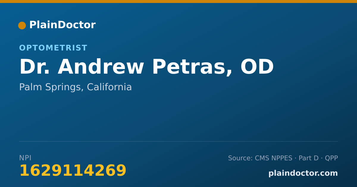 Shareable card for Andrew Petras, OD - Optometrist, Palm Springs, CA