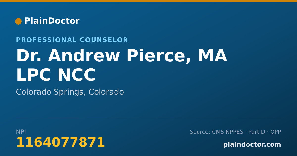 Shareable card for Andrew Pierce, MA LPC NCC - Professional Counselor, Colorado Springs, CO