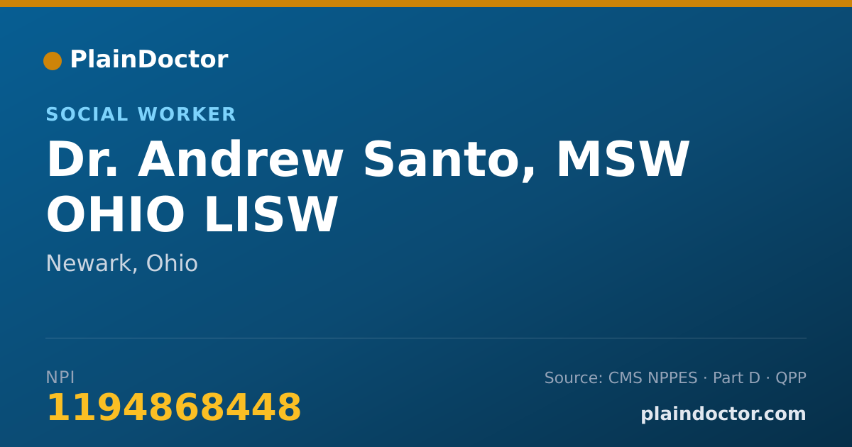 Shareable card for Andrew Santo, MSW OHIO LISW - Social Worker, Newark, OH