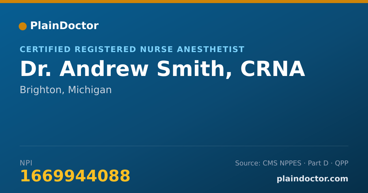 Shareable card for Andrew Smith, CRNA - Certified Registered Nurse Anesthetist, Brighton, MI