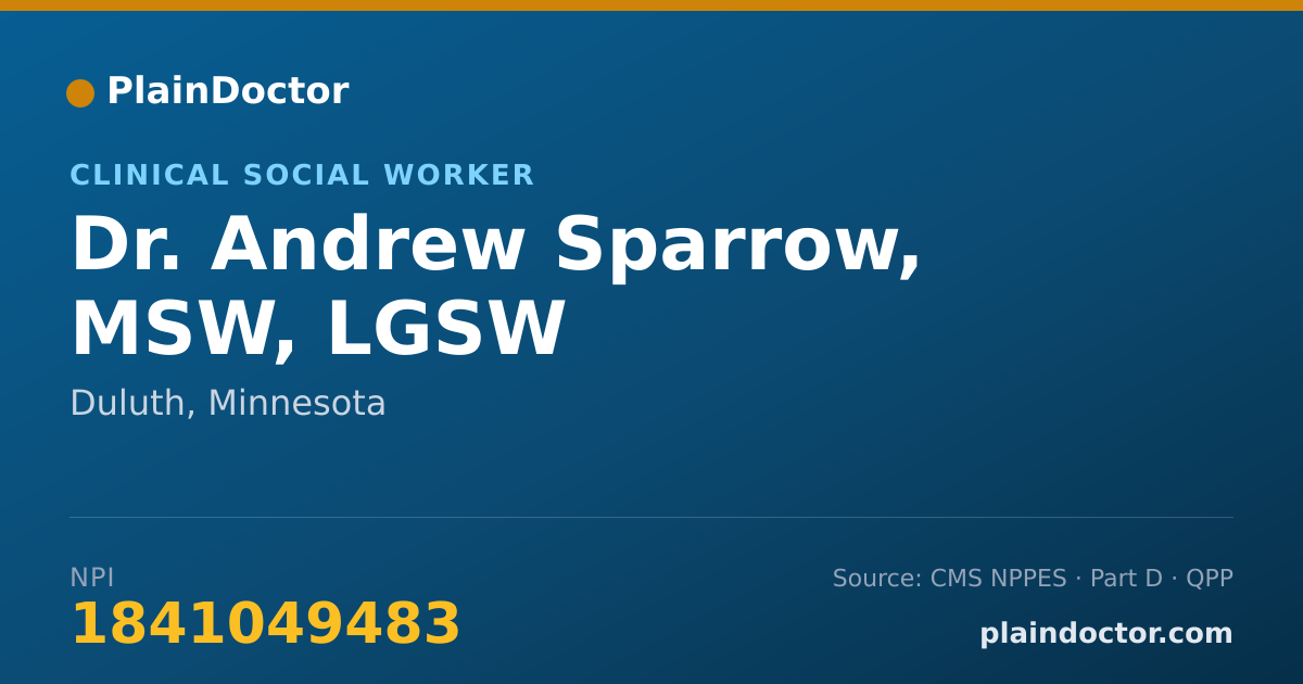 Shareable card for Andrew Sparrow, MSW, LGSW - Clinical Social Worker, Duluth, MN