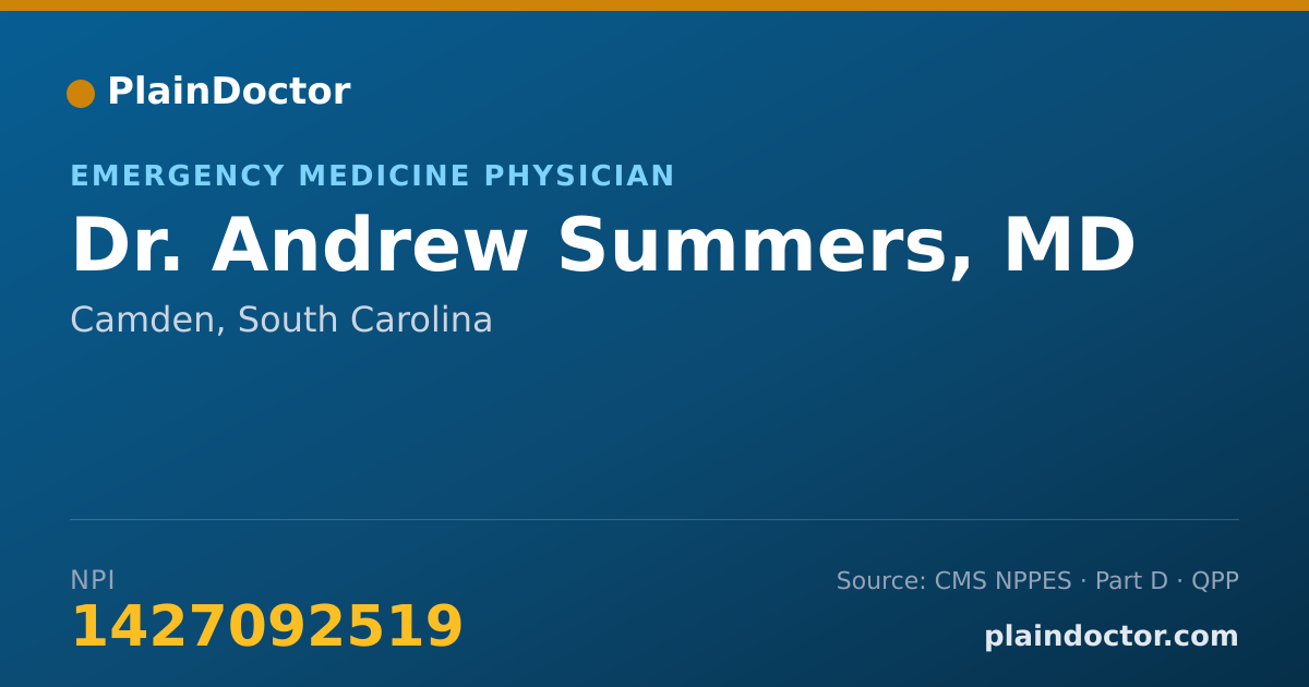 Shareable card for Andrew Summers, MD - Emergency Medicine Physician, Camden, SC