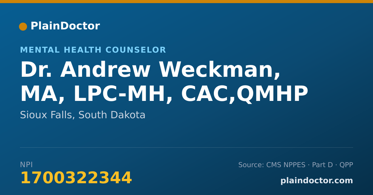Shareable card for Andrew Weckman, MA, LPC-MH, CAC,QMHP - Mental Health Counselor, Sioux Falls, SD