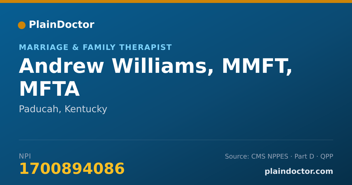 Shareable card for Andrew Williams, MMFT, MFTA - Marriage & Family Therapist, Paducah, KY