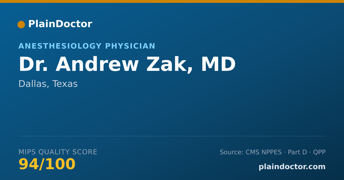Shareable card for Andrew Zak, MD - Anesthesiology Physician, Dallas, TX