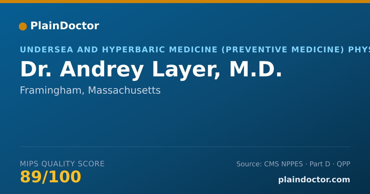 Shareable card for Andrey Layer, M.D. - Undersea and Hyperbaric Medicine (Preventive Medicine) Physician, Framingham, MA