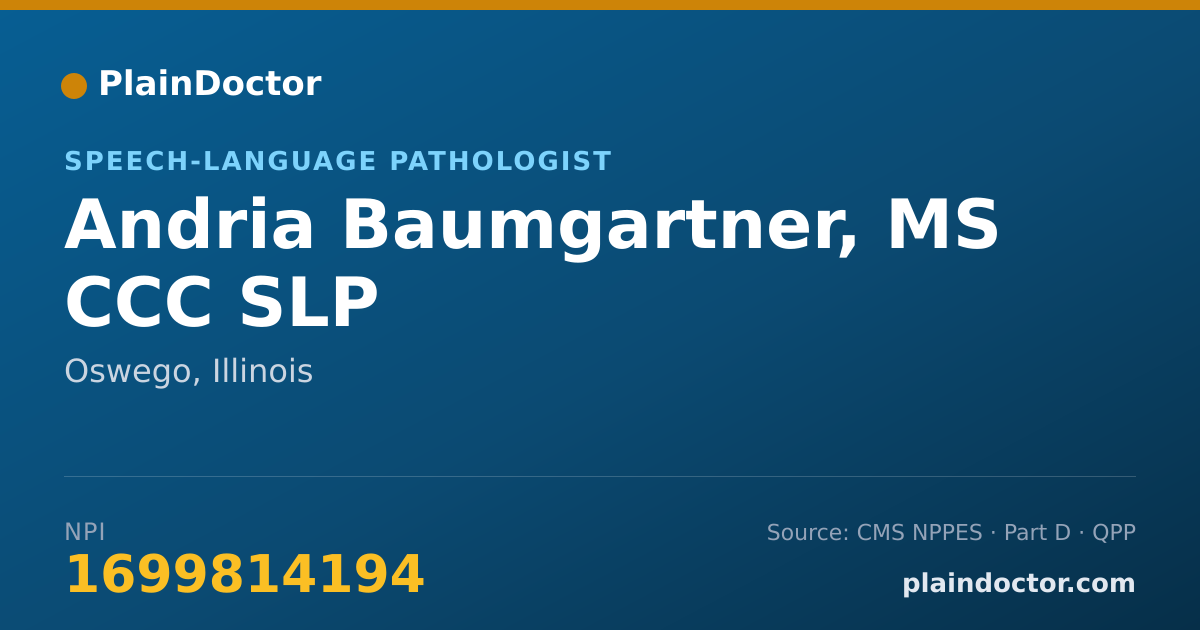 Shareable card for Andria Baumgartner, MS CCC SLP - Speech-Language Pathologist, Oswego, IL