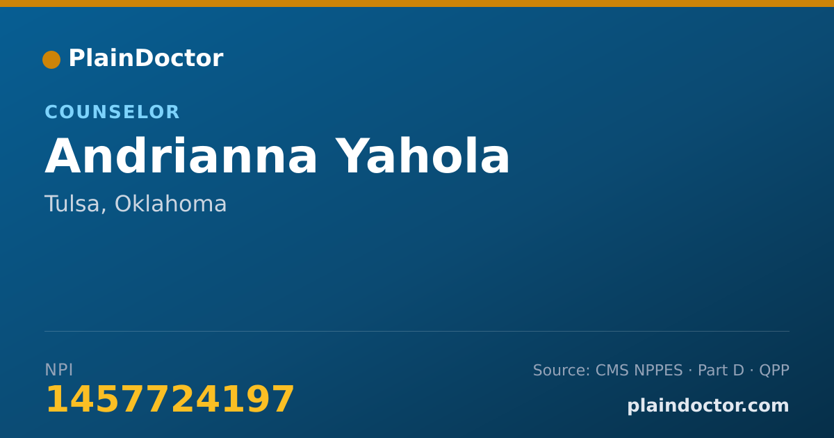 Shareable card for Andrianna Yahola - Counselor, Tulsa, OK