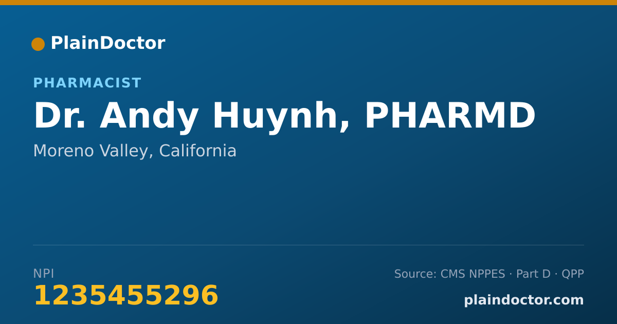 Shareable card for Andy Huynh, PHARMD - Pharmacist, Moreno Valley, CA