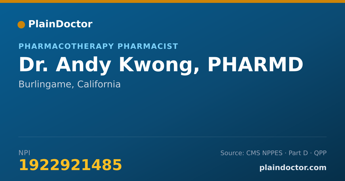Shareable card for Andy Kwong, PHARMD - Pharmacotherapy Pharmacist, Burlingame, CA