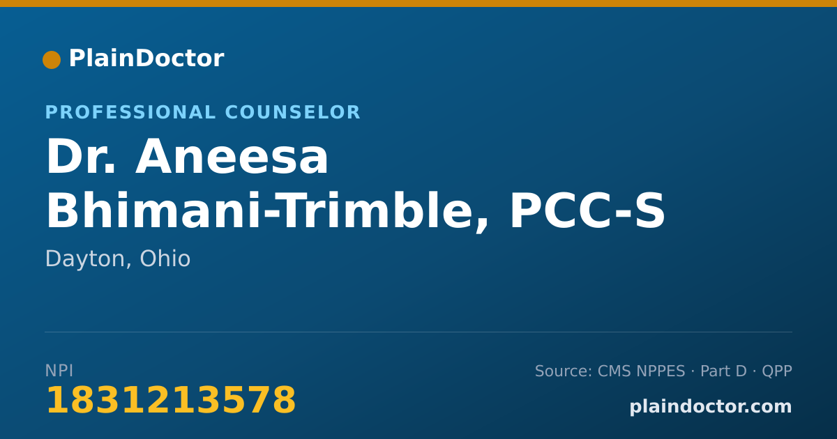Shareable card for Aneesa Bhimani-Trimble, PCC-S - Professional Counselor, Dayton, OH