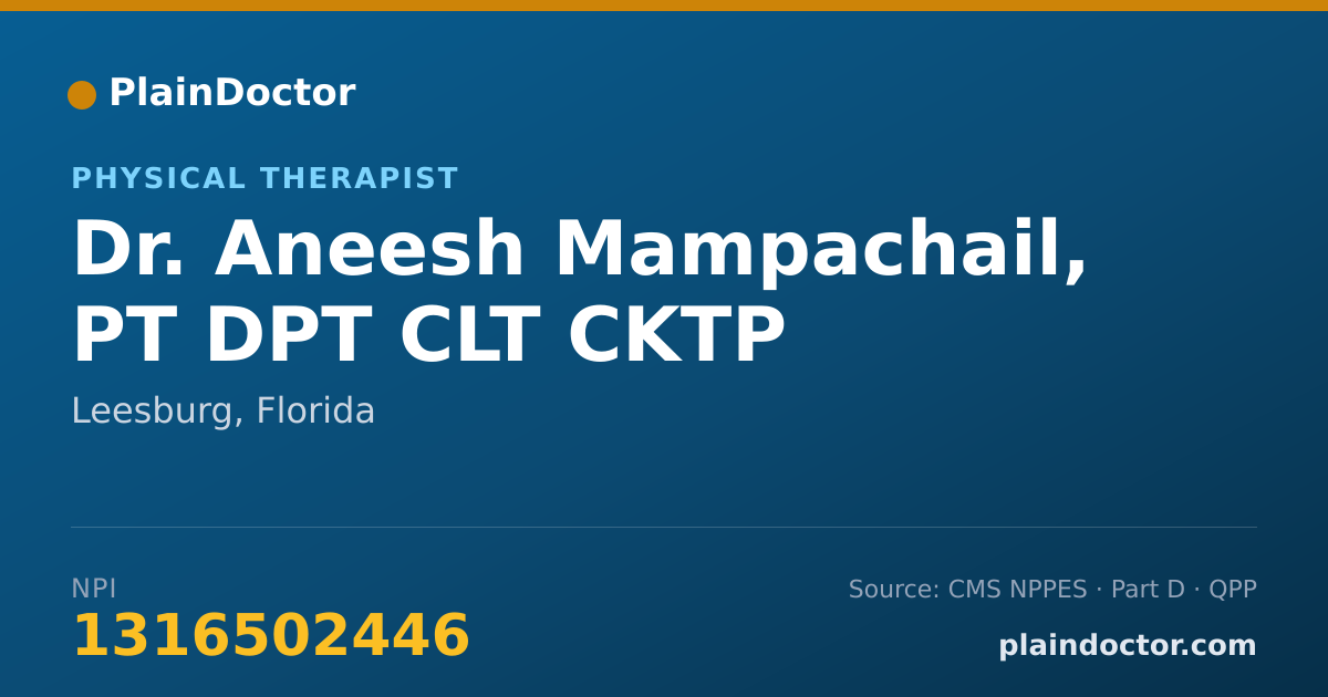 Shareable card for Aneesh Mampachail, PT DPT CLT CKTP - Physical Therapist, Leesburg, FL