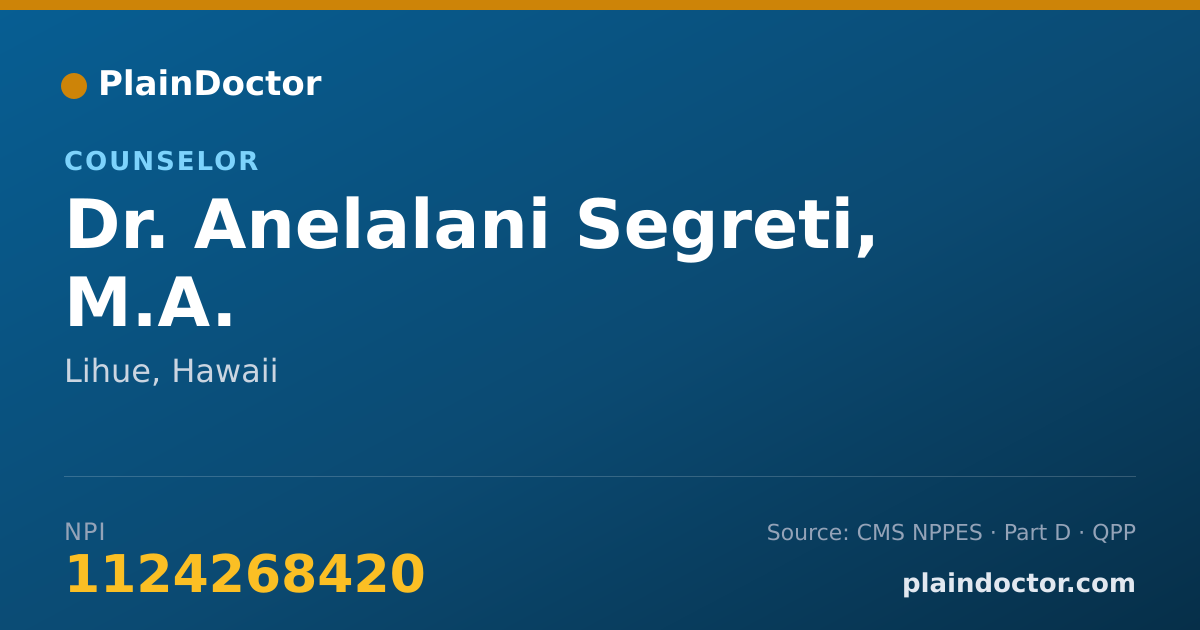 Shareable card for Anelalani Segreti, M.A. - Counselor, Lihue, HI