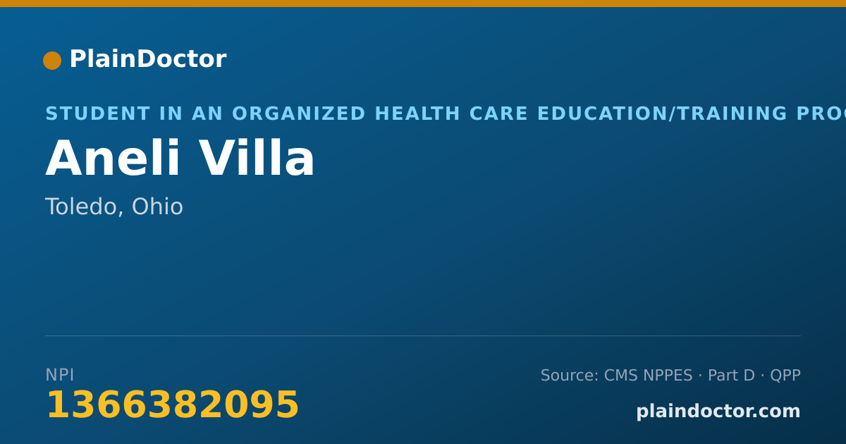 Shareable card for Aneli Villa - Student in an Organized Health Care Education/Training Program, Toledo, OH