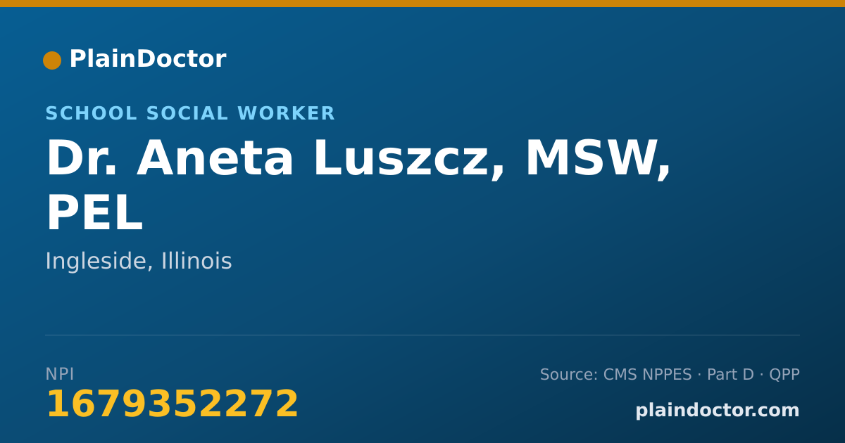 Shareable card for Aneta Luszcz, MSW, PEL - School Social Worker, Ingleside, IL