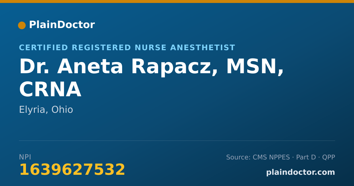 Shareable card for Aneta Rapacz, MSN, CRNA - Certified Registered Nurse Anesthetist, Elyria, OH