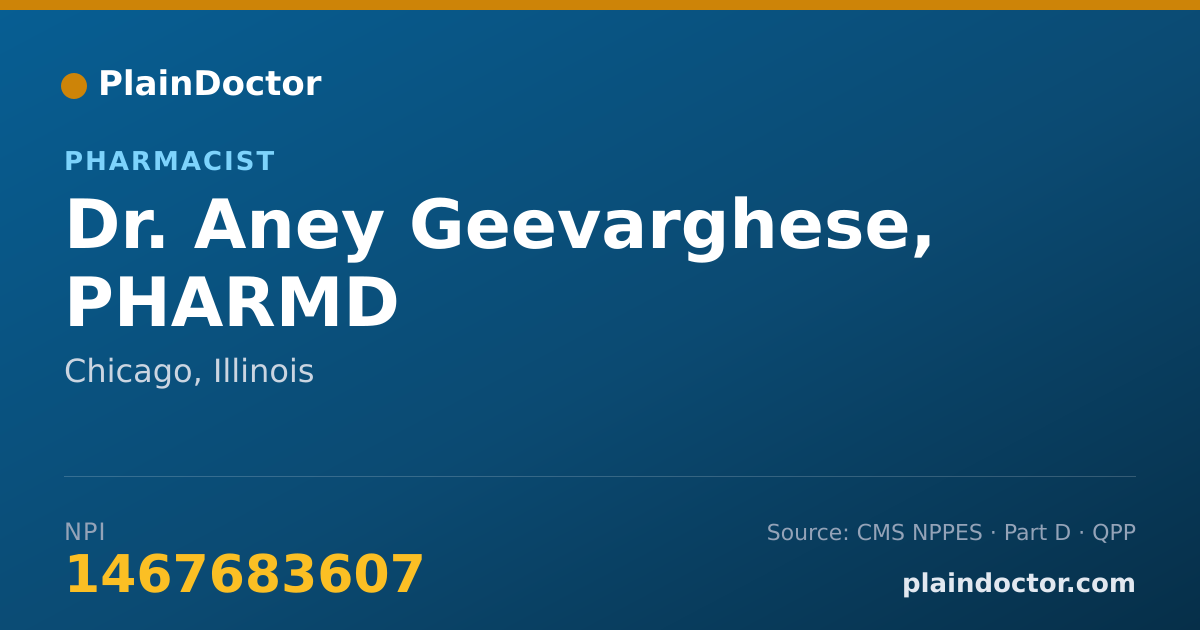 Shareable card for Aney Geevarghese, PHARMD - Pharmacist, Chicago, IL