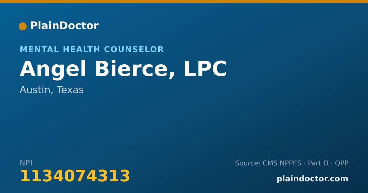 Shareable card for Angel Bierce, LPC - Mental Health Counselor, Austin, TX