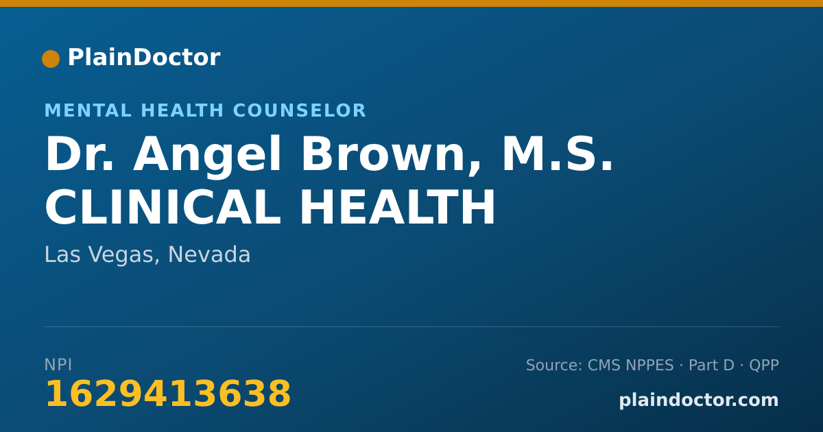 Shareable card for Angel Brown, M.S. CLINICAL HEALTH - Mental Health Counselor, Las Vegas, NV