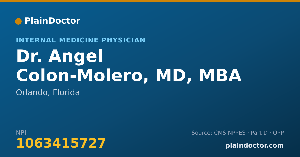 Shareable card for Angel Colon-Molero, MD, MBA - Internal Medicine Physician, Orlando, FL