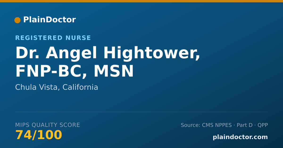 Shareable card for Angel Hightower, FNP-BC, MSN - Registered Nurse, Chula Vista, CA