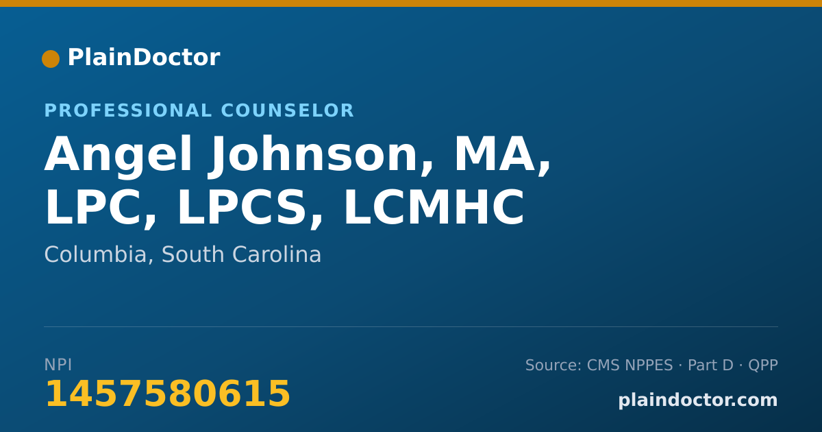 Shareable card for Angel Johnson, MA, LPC, LPCS, LCMHC - Mental Health Counselor, Columbia, SC