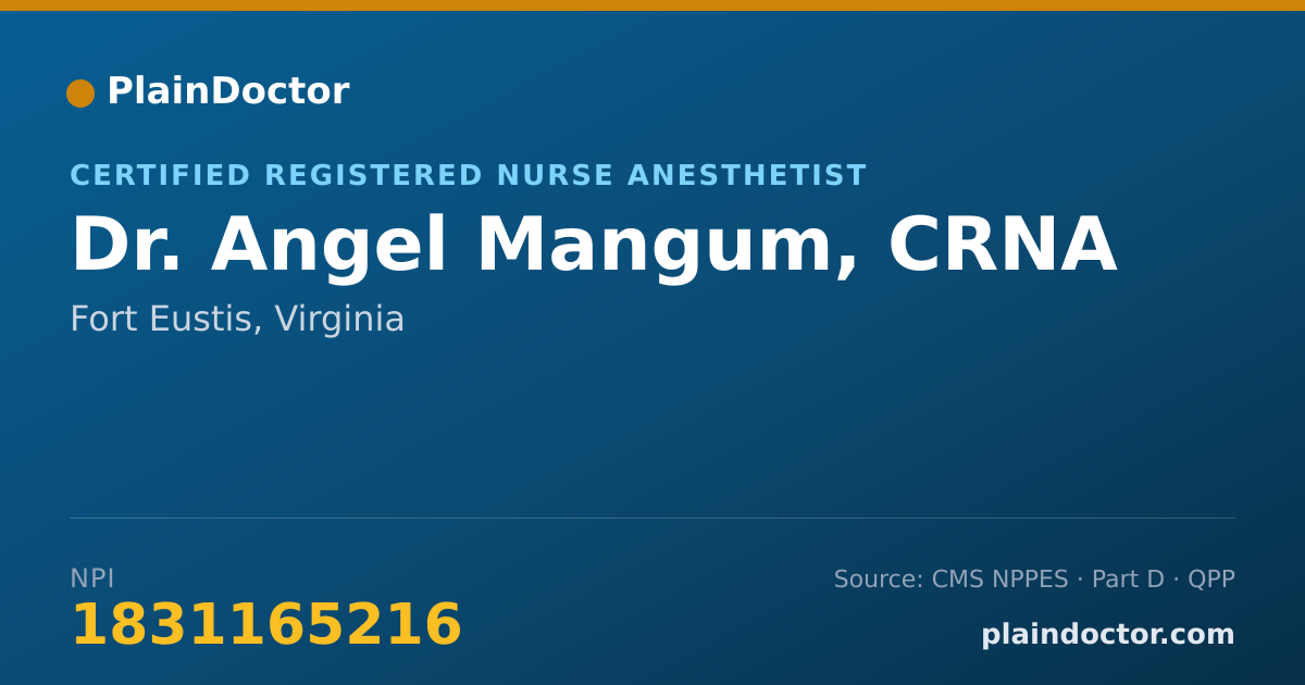 Shareable card for Angel Mangum, CRNA - Certified Registered Nurse Anesthetist, Fort Eustis, VA