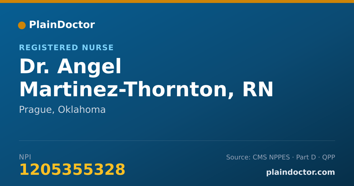 Shareable card for Angel Martinez-Thornton, RN - Registered Nurse, Prague, OK