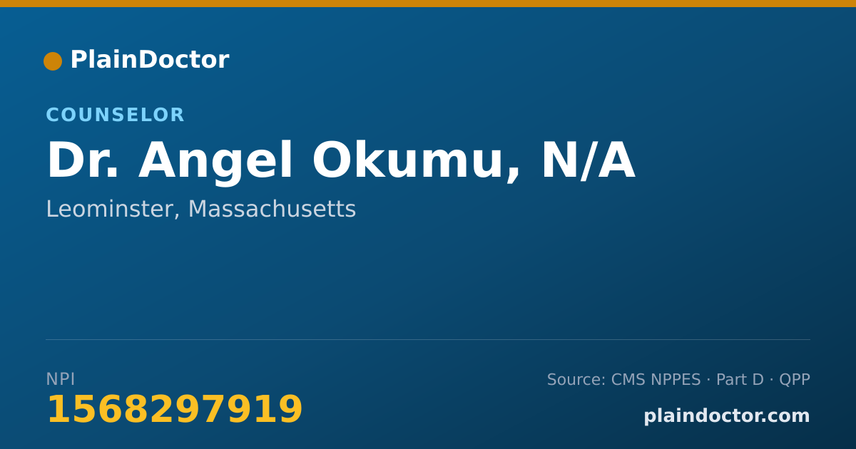 Shareable card for Angel Okumu, N/A - Counselor, Leominster, MA