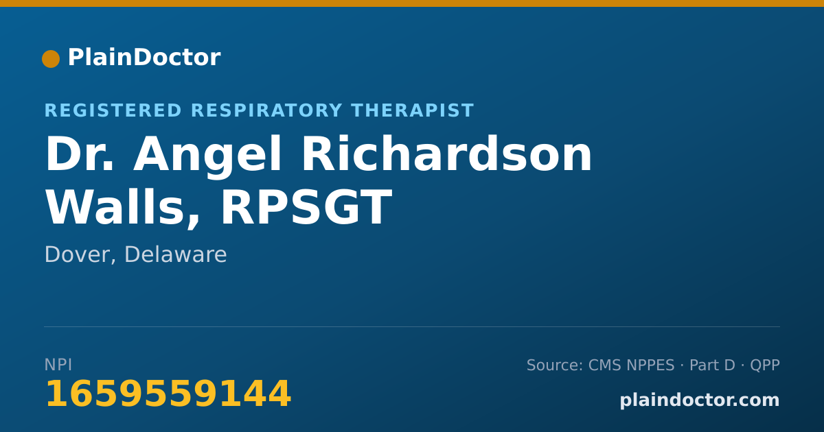 Shareable card for Angel Richardson Walls, RPSGT - Registered Respiratory Therapist, Dover, DE