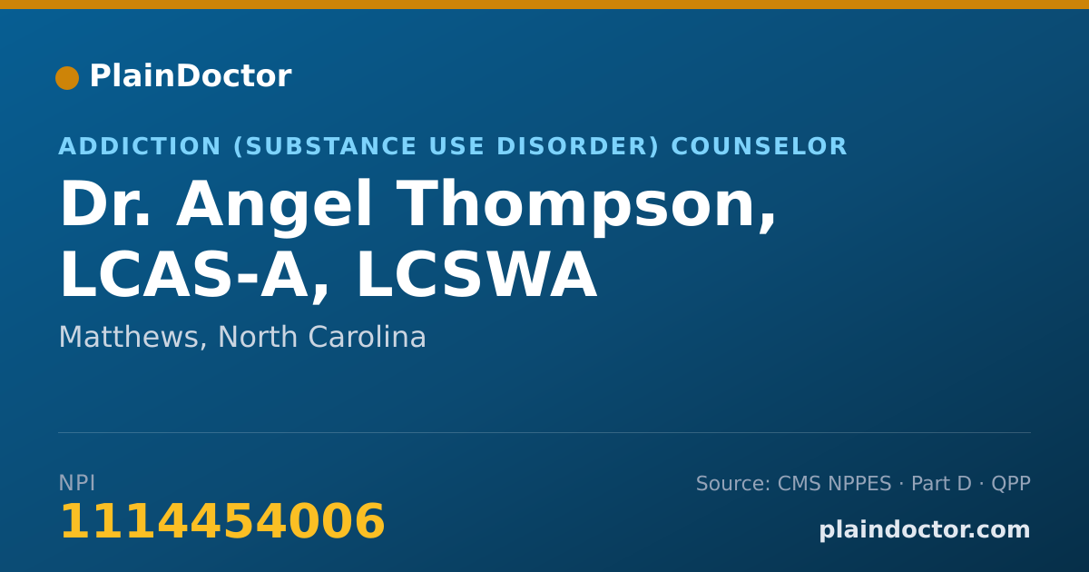 Shareable card for Angel Thompson, LCAS-A, LCSWA - Addiction (Substance Use Disorder) Counselor, Matthews, NC