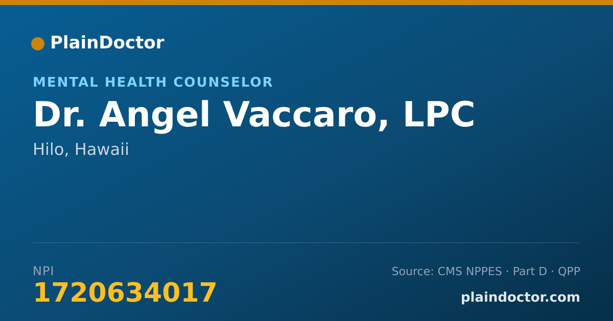 Shareable card for Angel Vaccaro, LPC - Mental Health Counselor, Hilo, HI