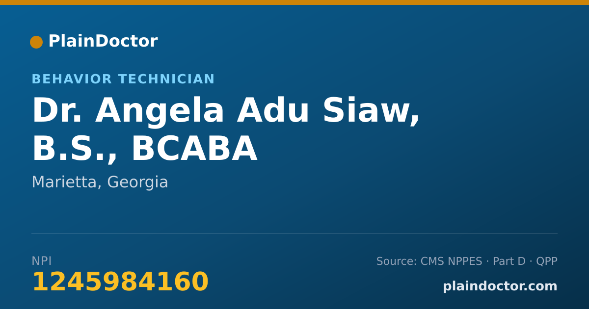 Shareable card for Angela Adu Siaw, B.S., BCABA - Behavior Technician, Marietta, GA