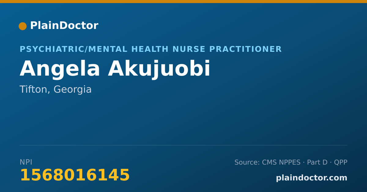 Shareable card for Angela Akujuobi - Psychiatric/Mental Health Nurse Practitioner, Tifton, GA