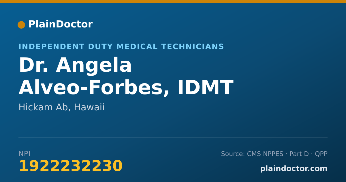 Shareable card for Angela Alveo-Forbes, IDMT - Independent Duty Medical Technicians, Hickam Ab, HI