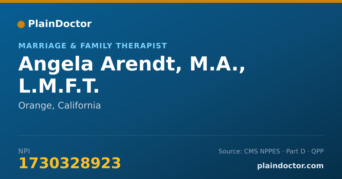Shareable card for Angela Arendt, M.A., L.M.F.T. - Marriage & Family Therapist, Orange, CA