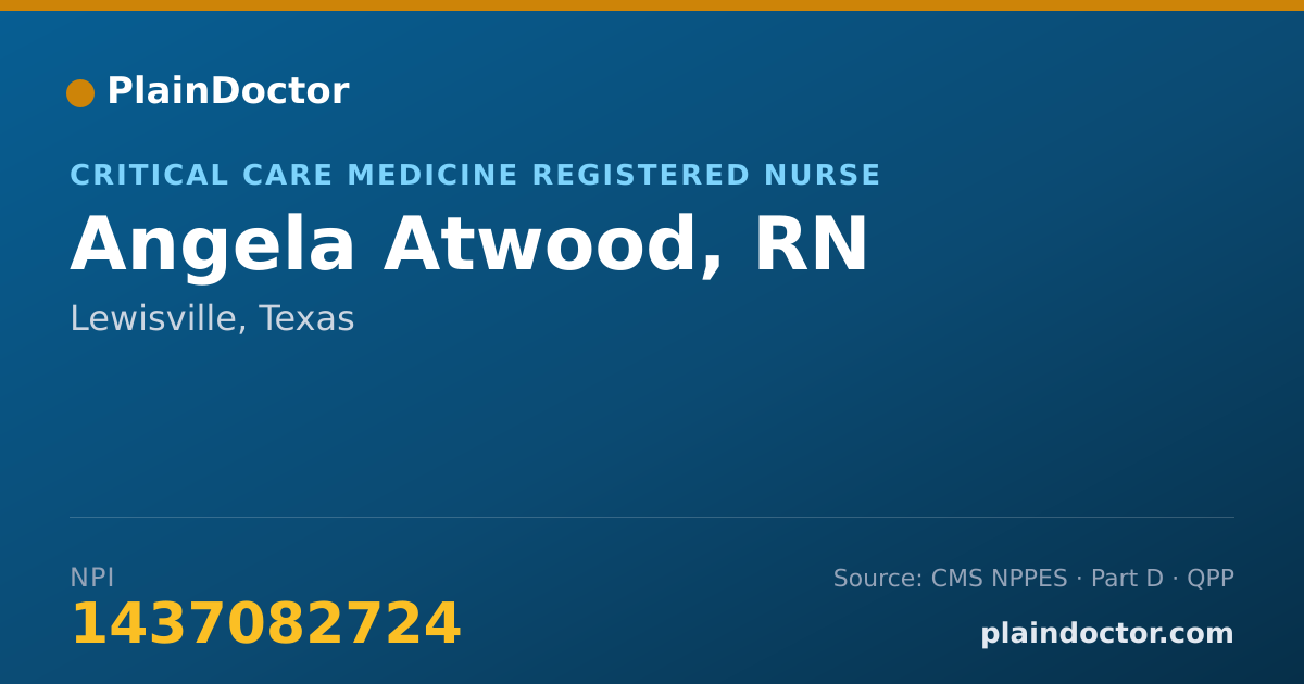 Shareable card for Angela Atwood, RN - Critical Care Medicine Registered Nurse, Lewisville, TX