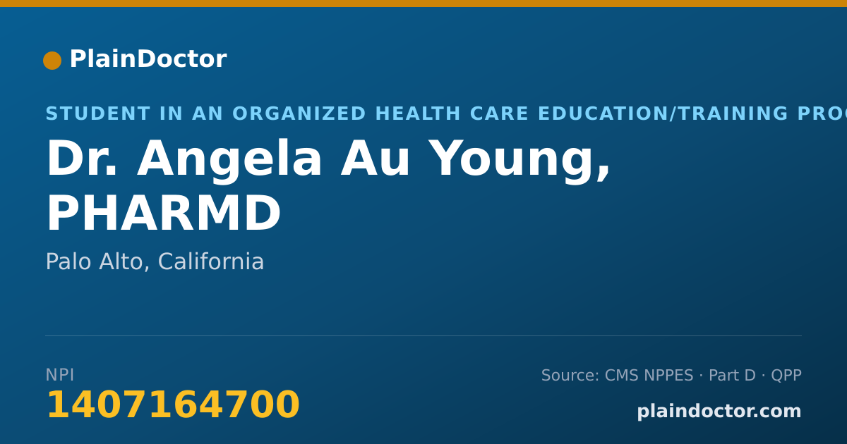 Shareable card for Angela Au Young, PHARMD - Student in an Organized Health Care Education/Training Program, Palo Alto, CA