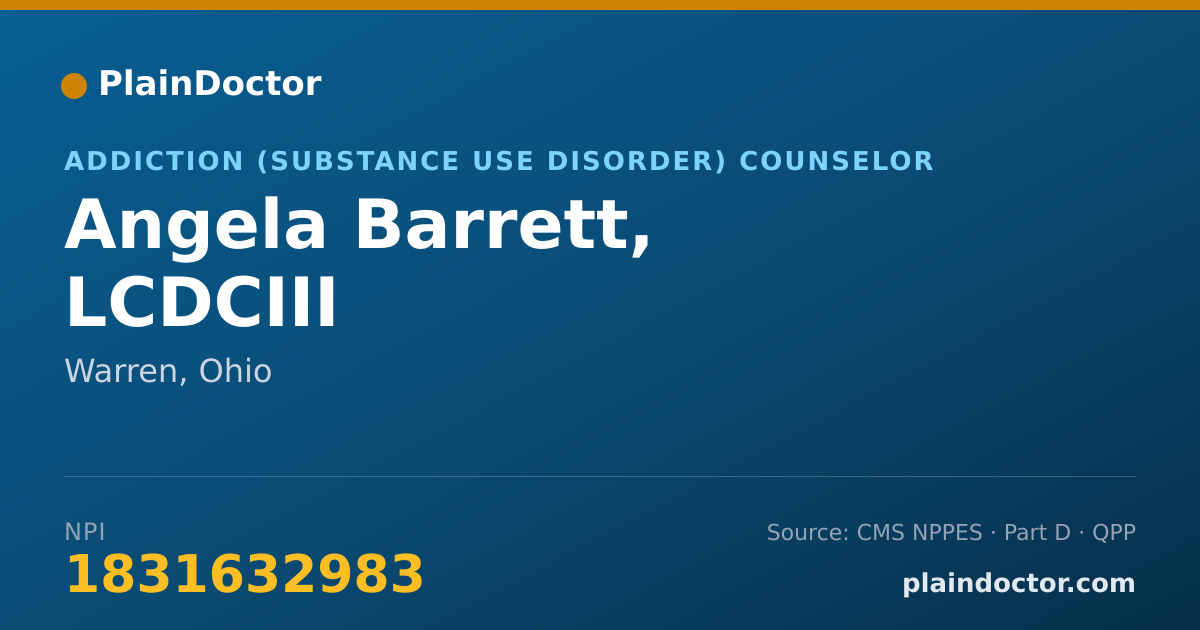 Shareable card for Angela Barrett, LCDCIII - Addiction (Substance Use Disorder) Counselor, Warren, OH