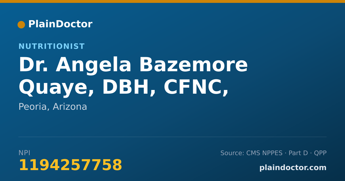 Shareable card for Angela Bazemore Quaye, DBH, CFNC, RDMS, SAP - Nutritionist, Peoria, AZ