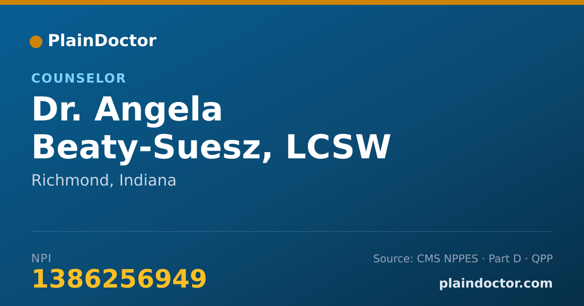 Shareable card for Angela Beaty-Suesz, LCSW - Counselor, Richmond, IN