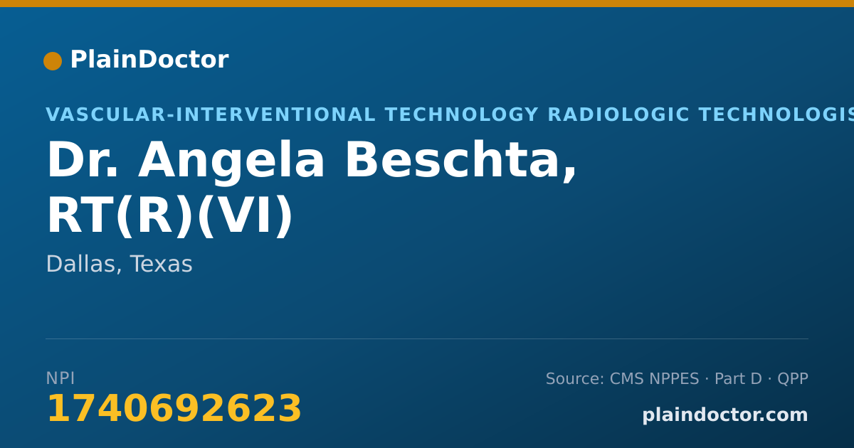Shareable card for Angela Beschta, RT(R)(VI) - Vascular-Interventional Technology Radiologic Technologist, Dallas, TX